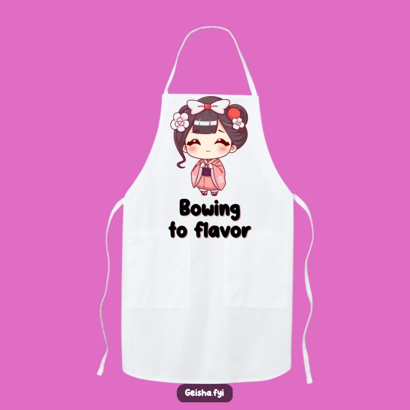 Funny Geisha Bow Apron: Happy Character's Smile, Kitchen Hilarious Chef Gift