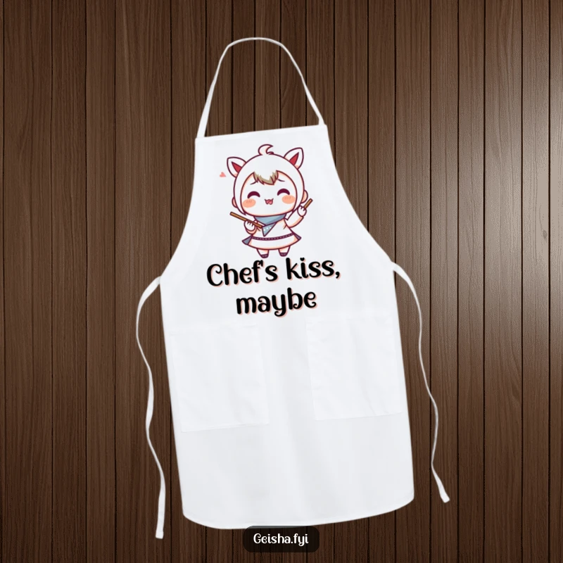 Funny Apron: A smiling bento box character juggling chopsticks, ideal for adding culinary fun to cooking sessions.