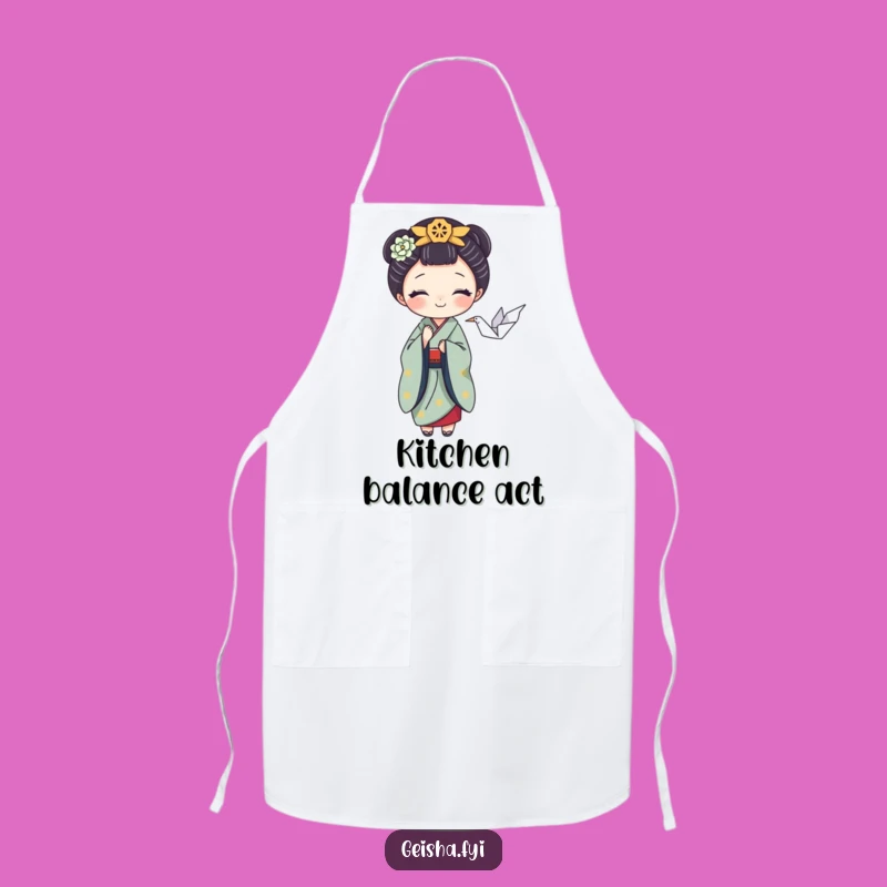 Funny Geisha Apron: Playful Crane Balance, Perfect Artistic Chef Gift