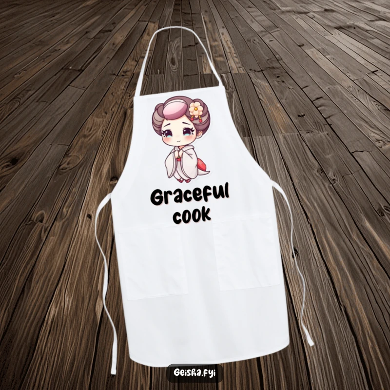 Funny Geisha Bowing Apron: An apron depicting a geisha character with delicate makeup bowing cheerfully.