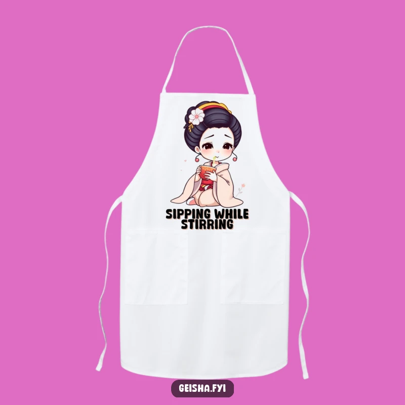 Funny Geisha Tea Apron: Elegant Sips Chef, Humorous Kitchen Gift