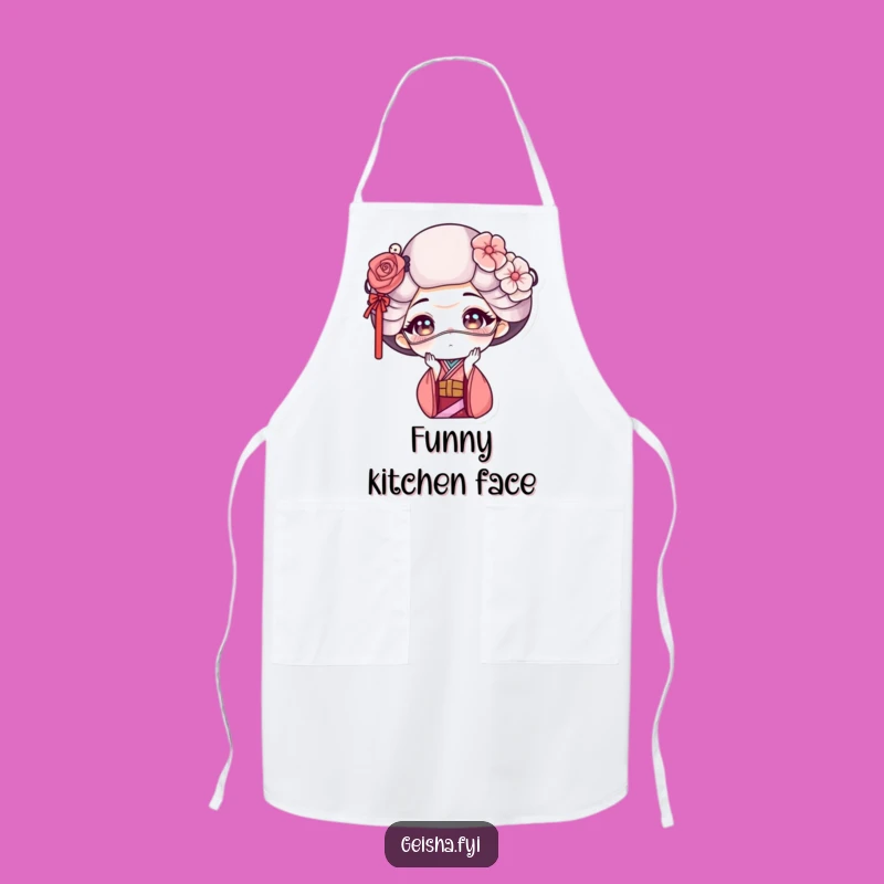 Funny Geisha Mask Face Apron - Cook with Comical Flair!