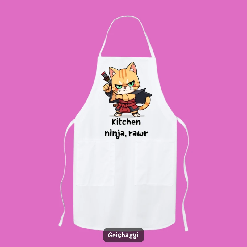 Funny Samurai Cat Apron: Fierce Feline Humor for Your Kitchen