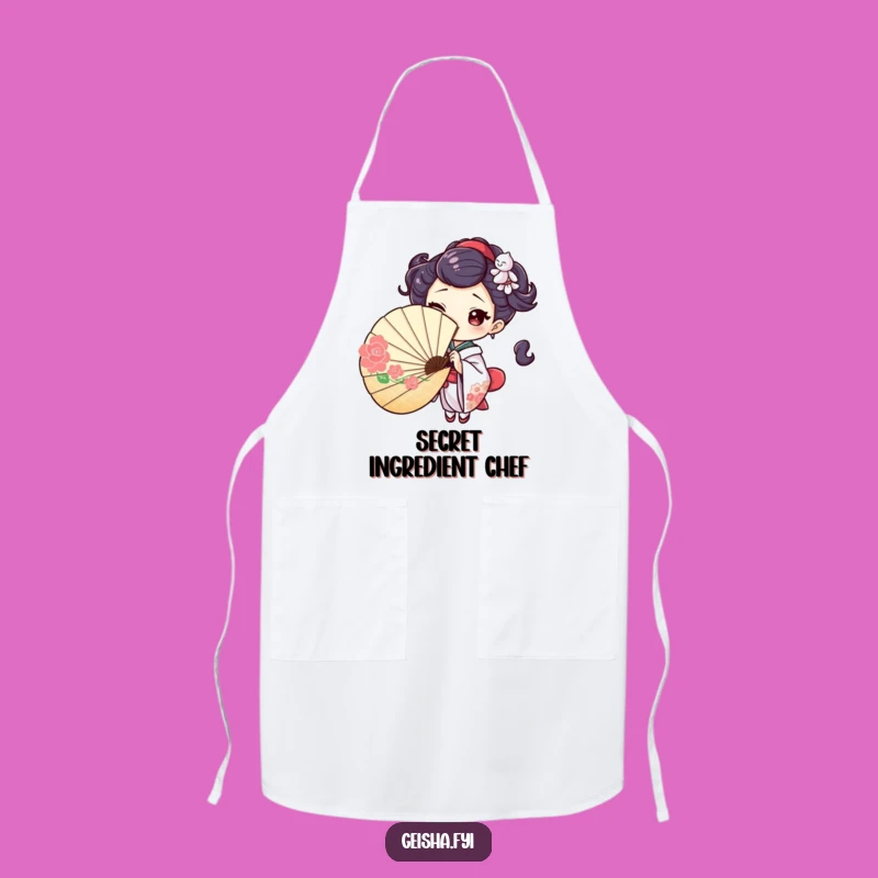Playful Geisha Fan Apron: Wink Chef Character, Mysterious Kitchen Gift