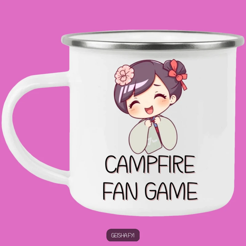 Funny Giggling Geisha Camping Mug: Playful Fan Hiding Adventure Gift