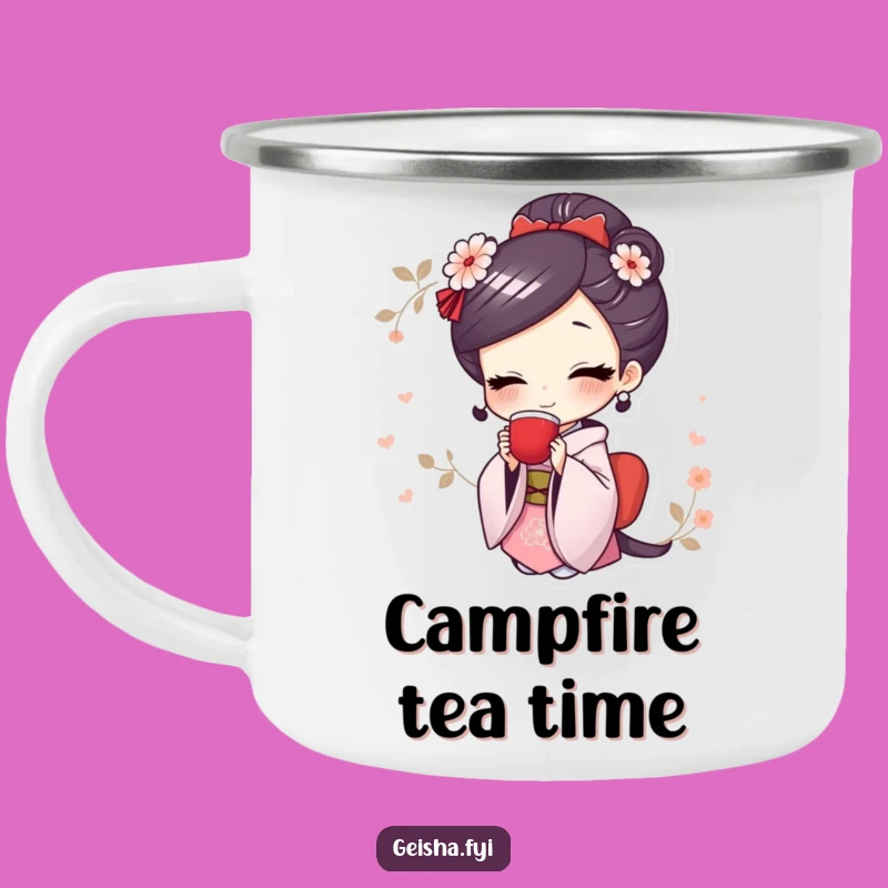 Funny Cute Geisha Camping Mug: Elegant Tea Sipping Adventure Gift