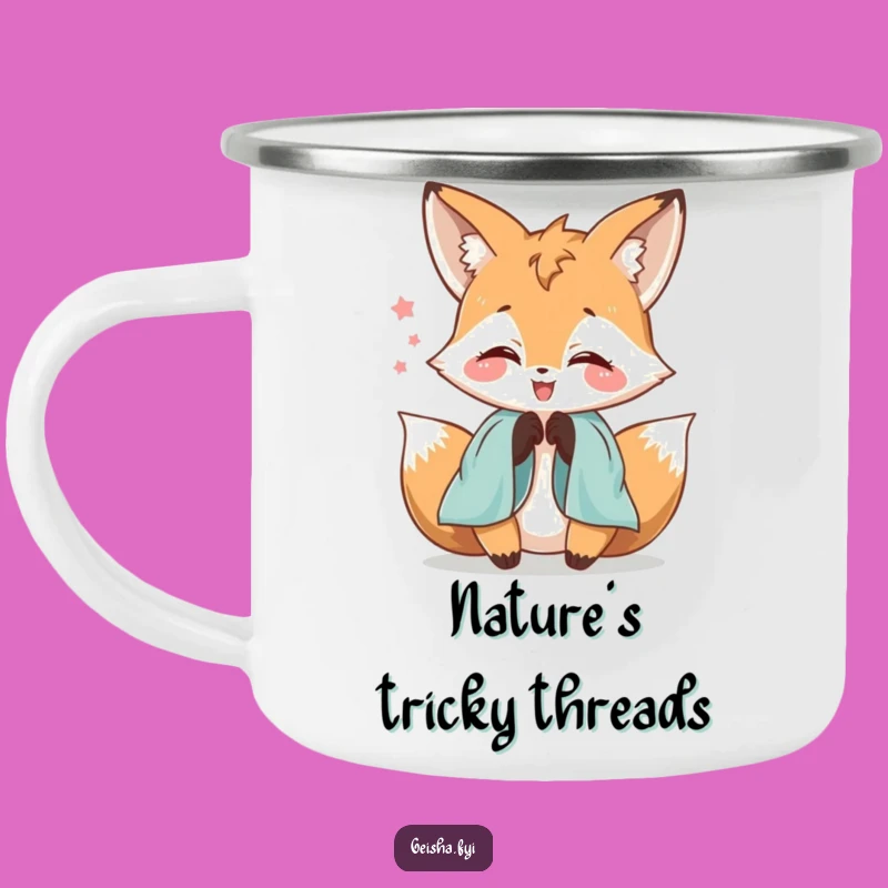 Funny Delighted Fox Silk Sleeve Camping Mug: Adventure with Elegance