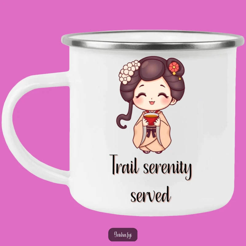 Funny Geisha Camping Mug - Sweet Smile Character, Outdoor Tea Gift