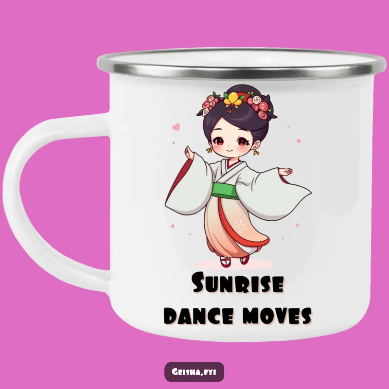 Funny Geisha Dance Camping Mug: Joyful Flowing Sleeves, Humorous Outdoor Gift