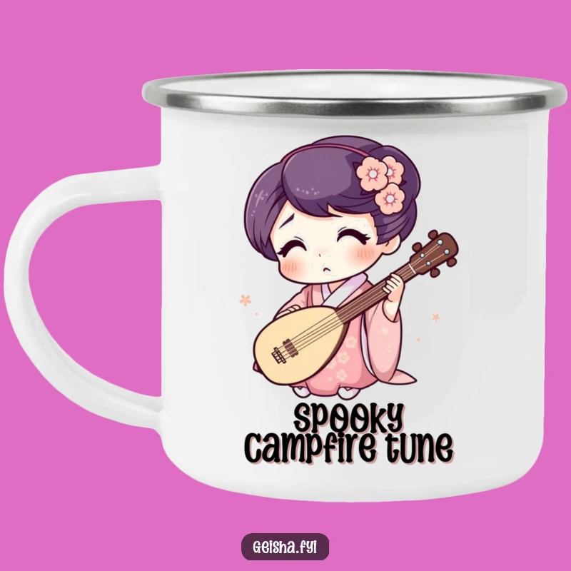 Funny Geisha Shamisen Camping Mug: Surprised Expression, Humorous Outdoor Gift