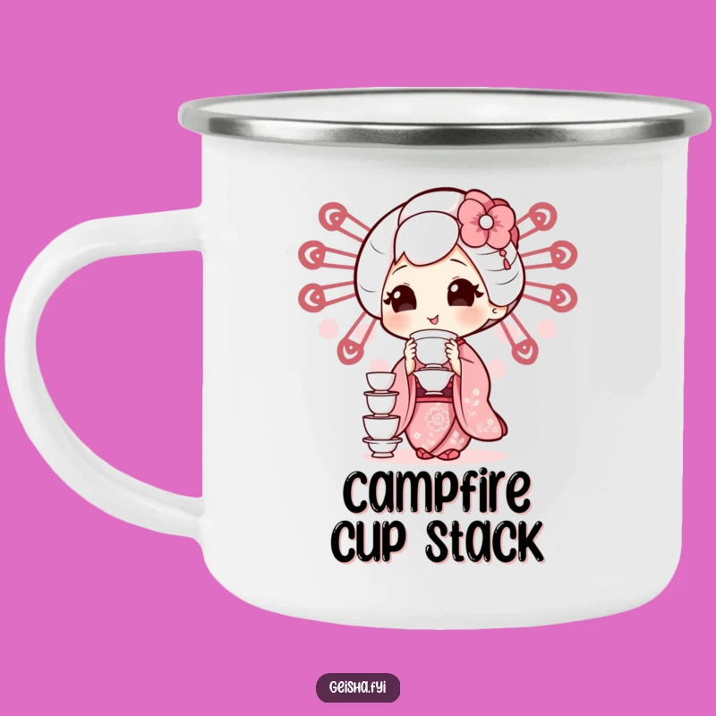 Funny Geisha Teacup Camping Mug: Durable & Hilarious Outdoor Cup