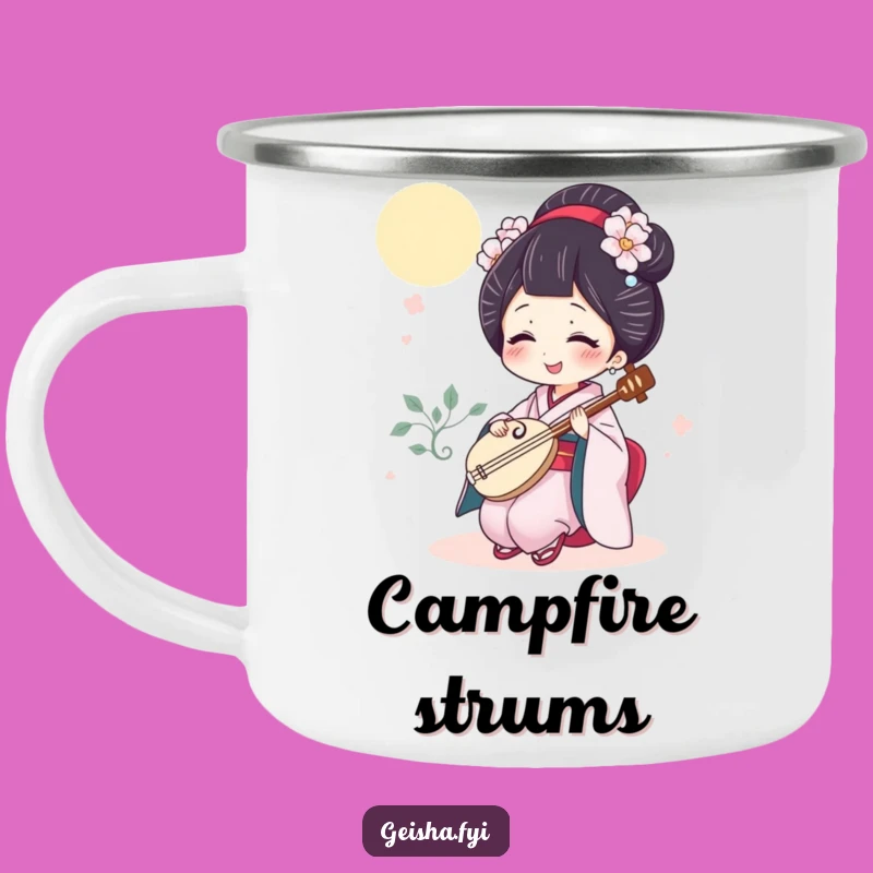 Funny Giggling Geisha Camping Mug, Outdoor Laughs with a Tiny Shamisen