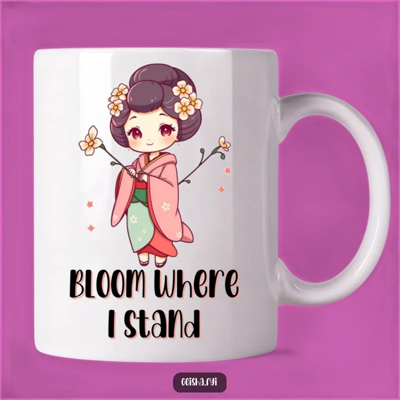 Funny Whimsical Geisha Flower Pose Mug, Elegant and Amusing Gift Idea