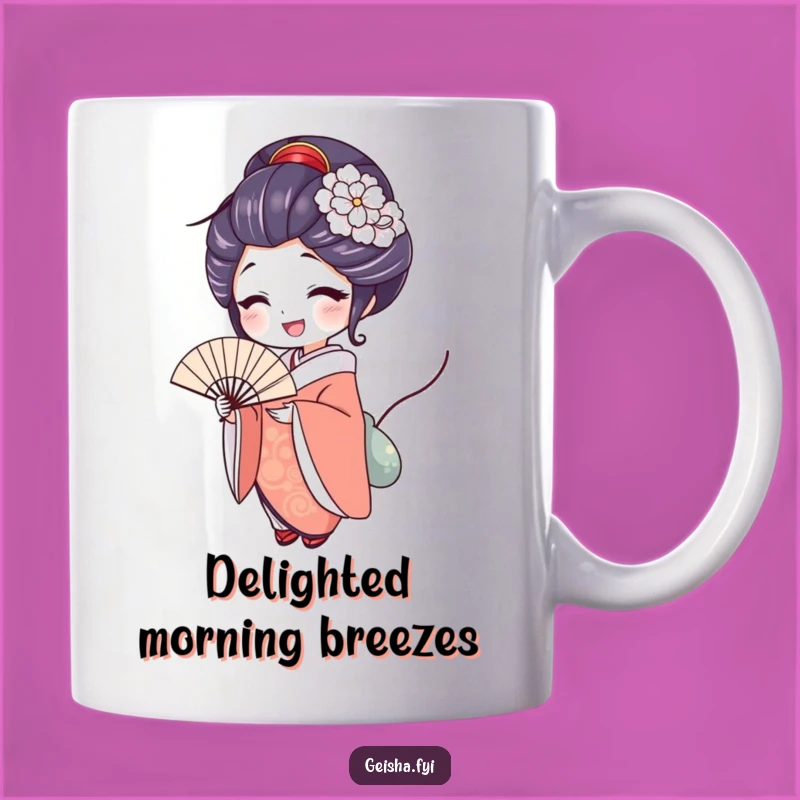 Funny Delighted Geisha Fan Mug, Express Joy with Elegant Flair