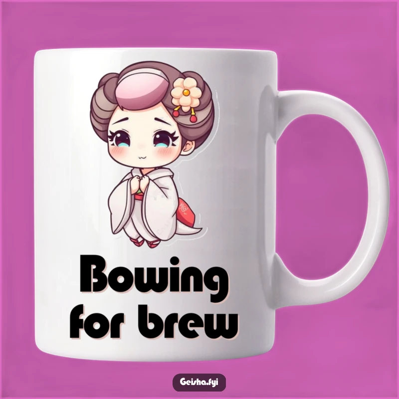 Funny Geisha Bowing Mug: Cheerful Expression, Delicate Makeup, Perfect Gracious Gift