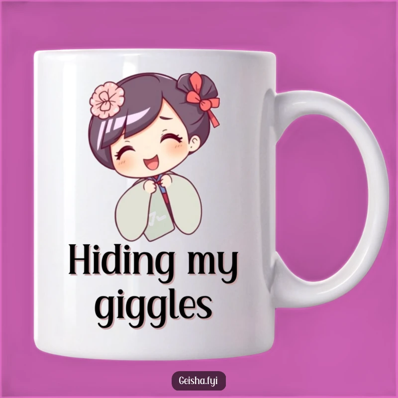 Funny Giggling Geisha Mug: Playful Fan Hiding Surprise Gift
