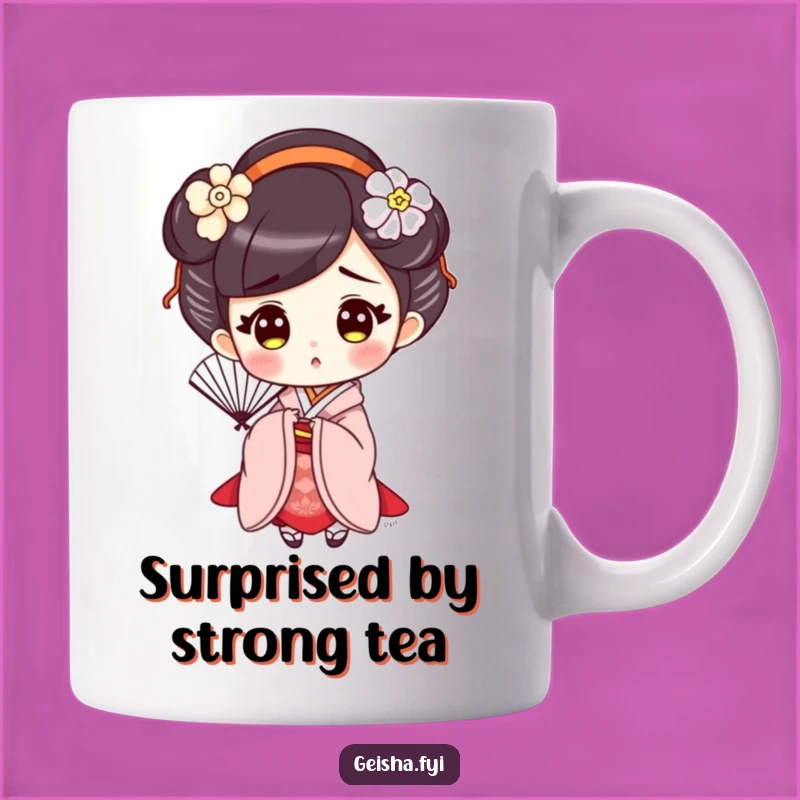 Funny Surprised Geisha Mug, Japanese Fan Surprise, Hilarious Gift