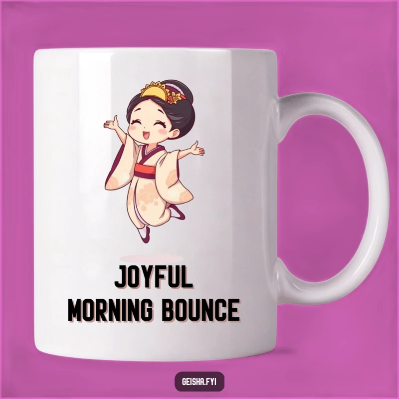 Funny Joyful Geisha Leap Mug, Celebrate Life's Little Jumps with Humor
