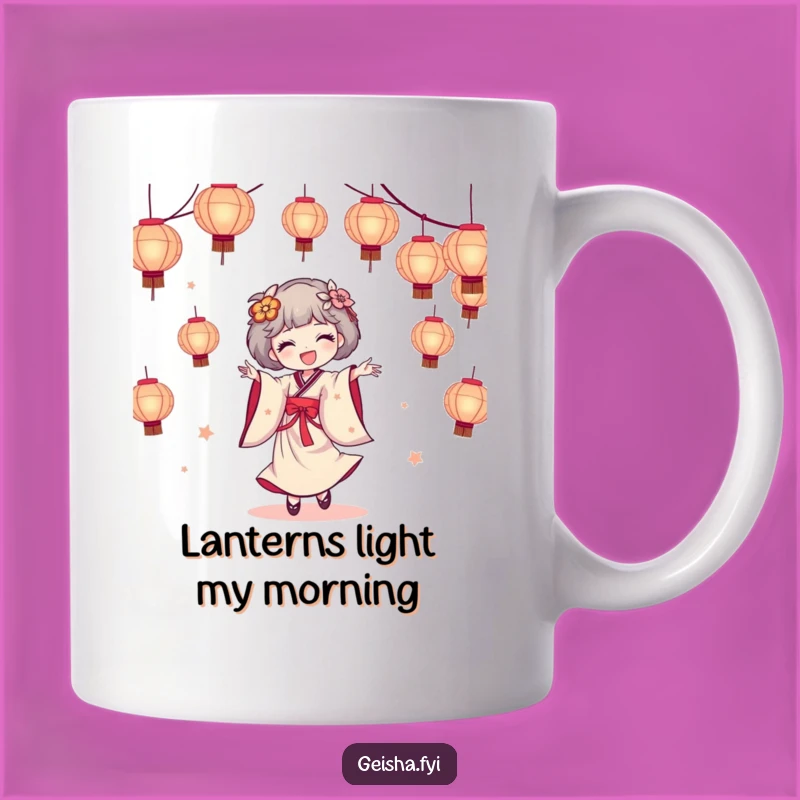 Funny Joyful Geisha Dancing Lantern Mug - Festive Gift for Celebration