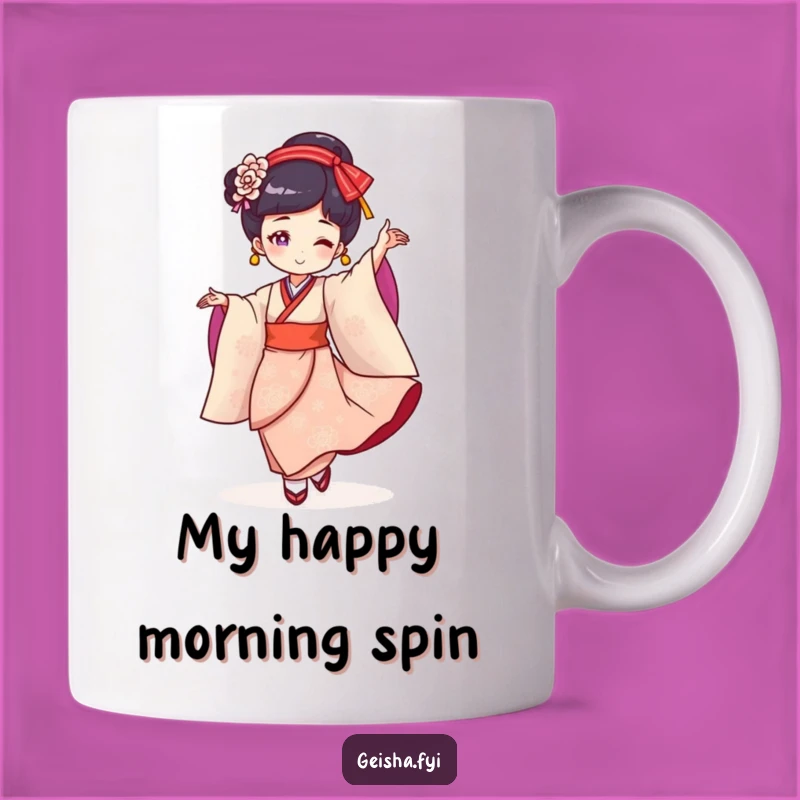 Funny Geisha Dance Mug: A Cheerful Character's Twirling Grace for a Hilarious Gift