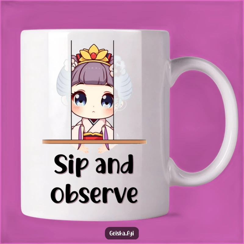 Funny Geisha Peeking Mug: Hilarious Wide-Eyed Character Surprise Gift