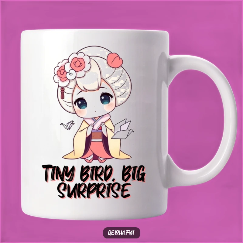 Funny Surprised Geisha Origami Crane Mug - A Hilarious Gift Idea
