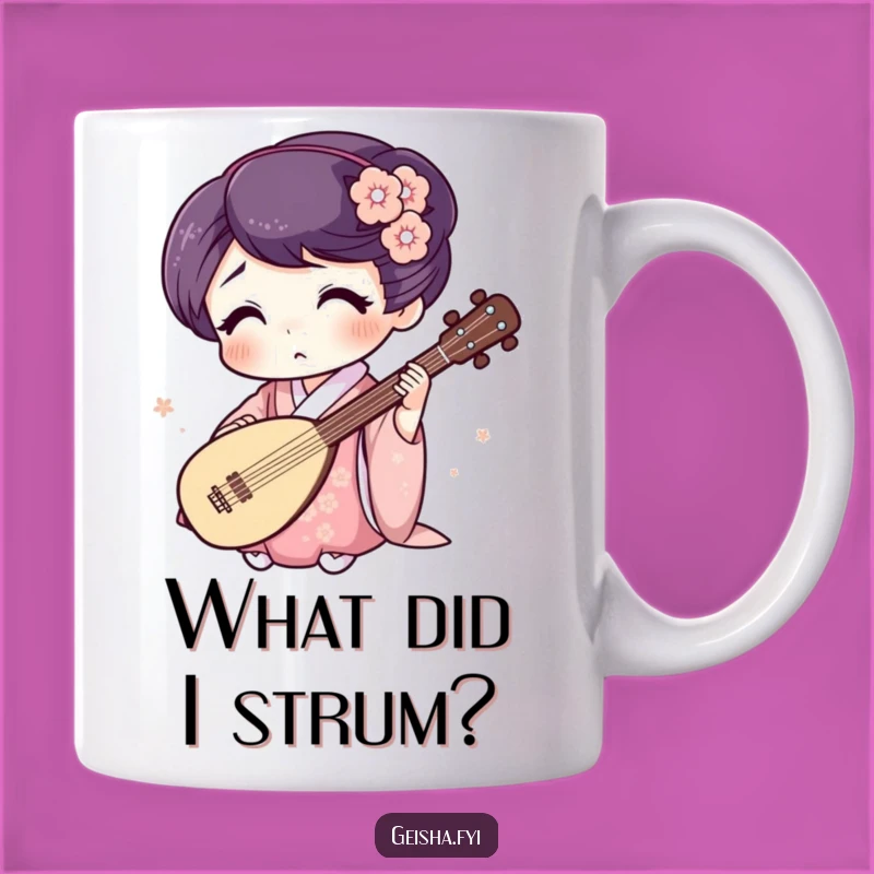 Funny Geisha Shamisen Mug: Surprised Expression Character, Humorous Gift for Musicians