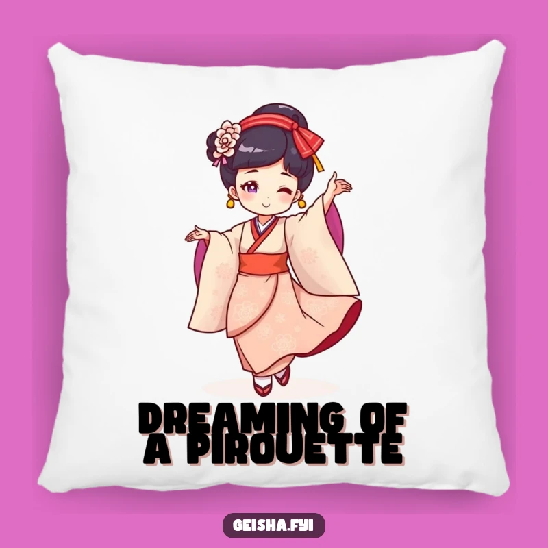 Funny Geisha Dance Pillow: Cheerful Character's Twirl for Comfy, Hilarious Accent