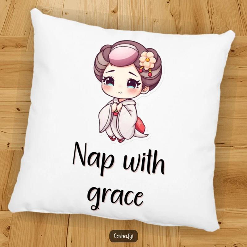 Funny Geisha Bowing Pillow: A soft pillow showing a geisha character with delicate makeup bowing cheerfully.