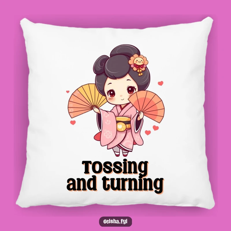 Funny Geisha Fan Pillow: Cute Rosy Cheeks Decor, Humorous Gift Accent
