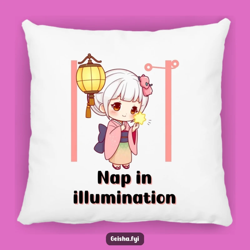 Funny Geisha Pillow: Cozy Curiosity with a Glowing Lantern