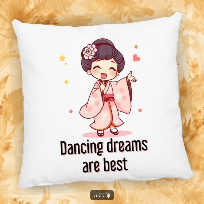 Funny Pillow: A geisha character performs a hilariously exaggerated and joyous dance, bringing soft comfort and artistic cheer.