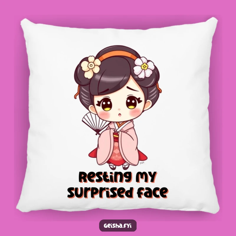 Funny Surprised Geisha Pillow, Cozy Elegance, Hilarious Gift