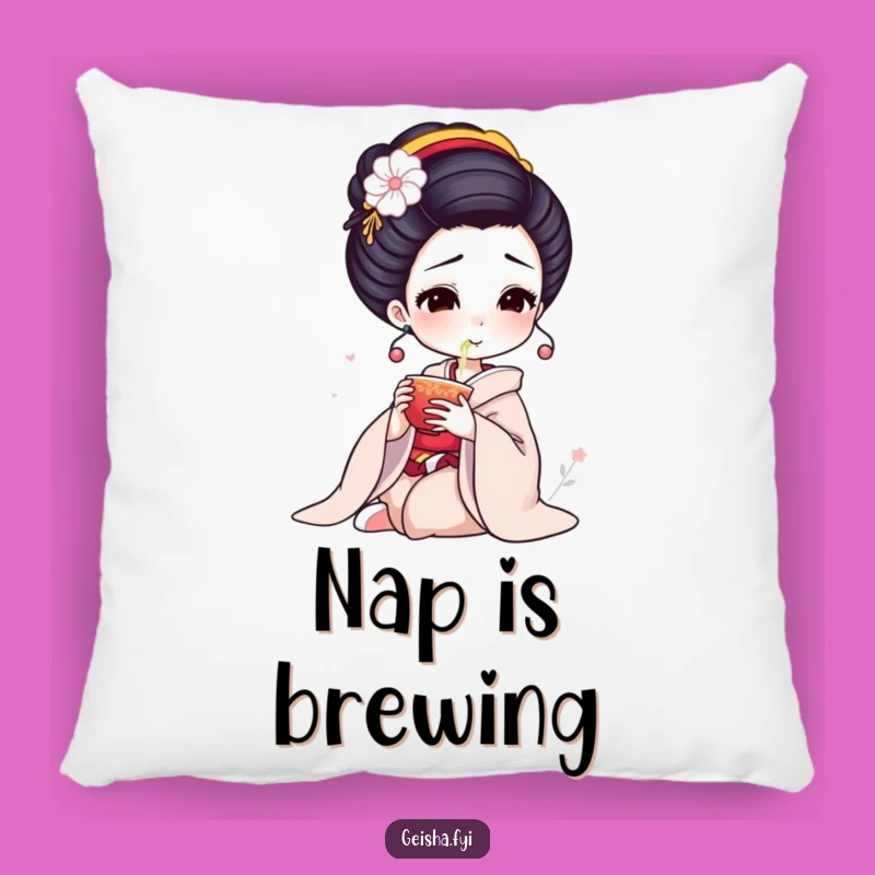 Funny Geisha Tea Pillow: Elegant Sips Decor, Humorous Gift Accent
