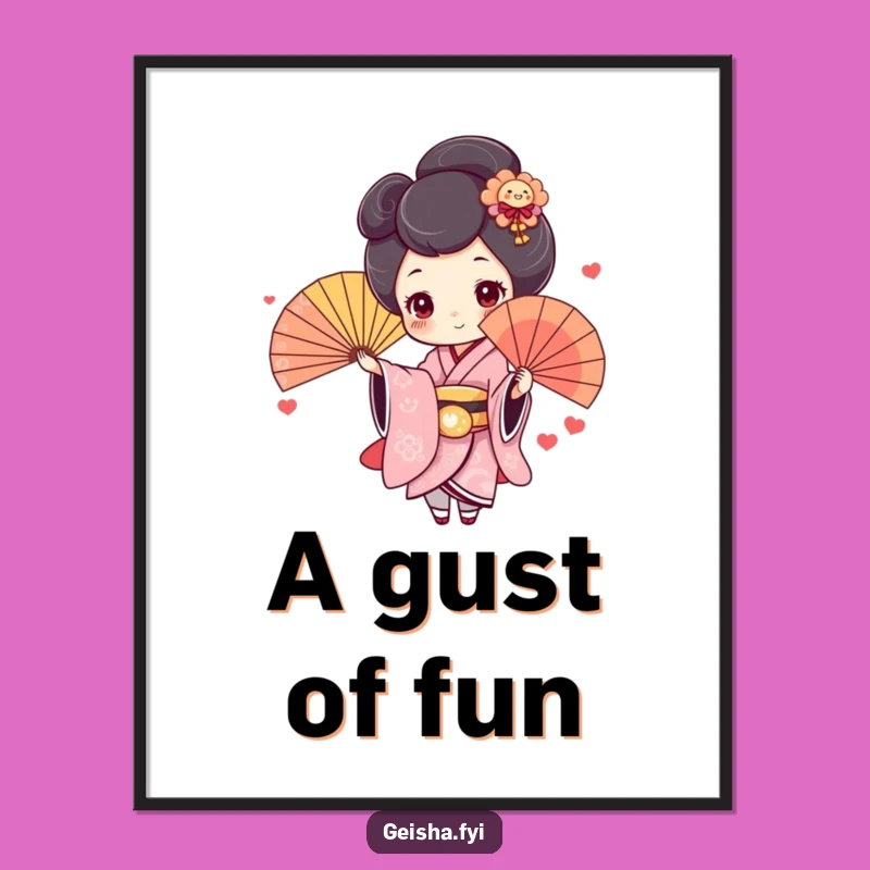 Funny Geisha Fan Digital Print: Cute Rosy Cheeks Artwork, Humorous Gift