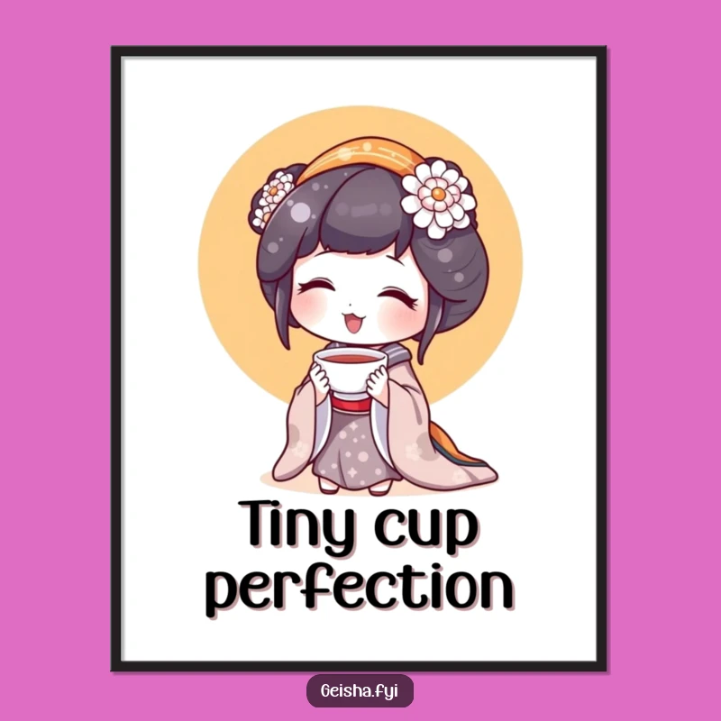 Charming Funny Geisha Teacup Digital Art: Instant Calm Decor Gift