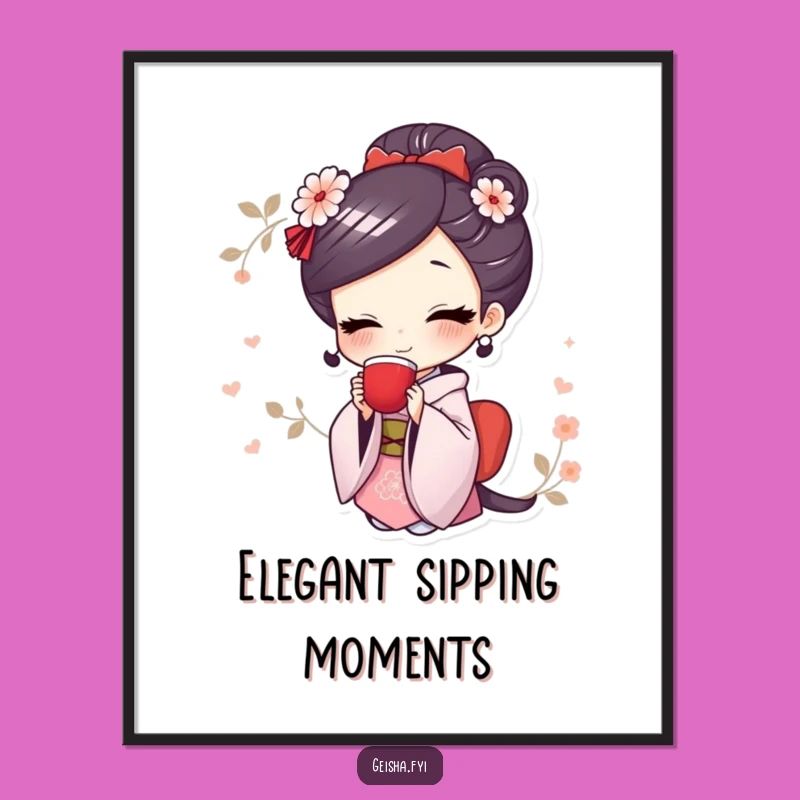 Funny Cute Geisha Digital Art: Instant Elegant Tea Wall Decor Gift