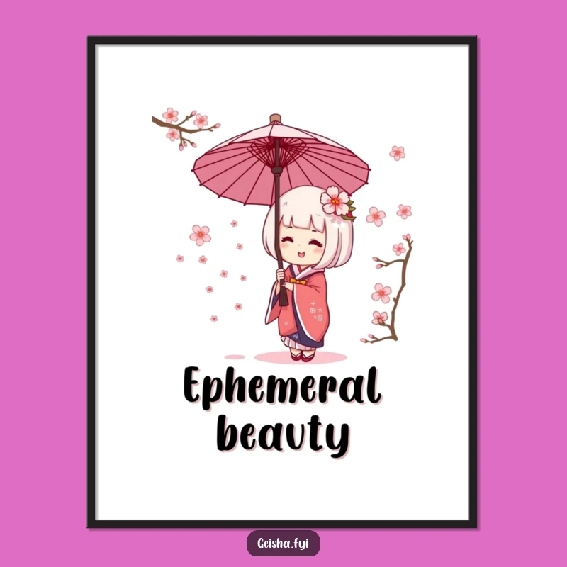 Funny Geisha Umbrella Cherry Blossom Digital Art - Instant Giggling Decor