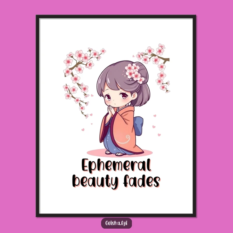 Graceful Geisha Bowing Digital Art: Cherry Blossom Print, Serene Decor Gift