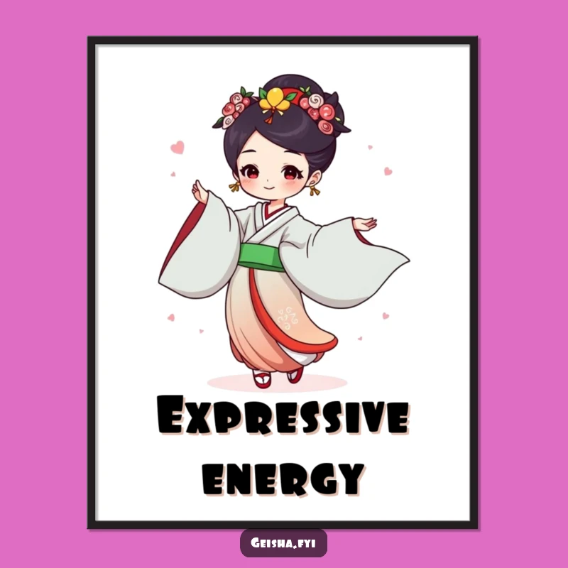 Funny Geisha Dance Digital Print: Joyful Flowing Sleeves Art, Humorous Gift