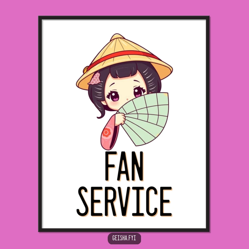 Funny Geisha Fan Digital Art: Elegant Art of a Traditional Hat Character Peeking
