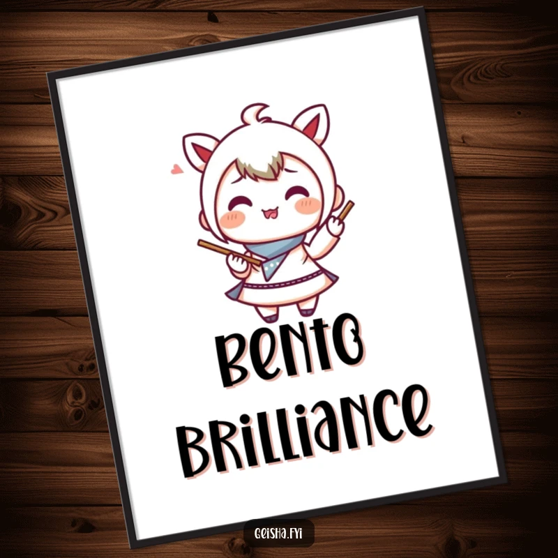 Funny Digital Art Print: A high-resolution image of a smiling bento box character joyfully juggling chopsticks, bringing instant culinary fun home.