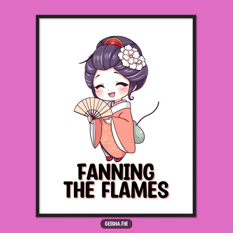 Funny Delighted Geisha Digital Art, Instant Elegance and Joy for Walls