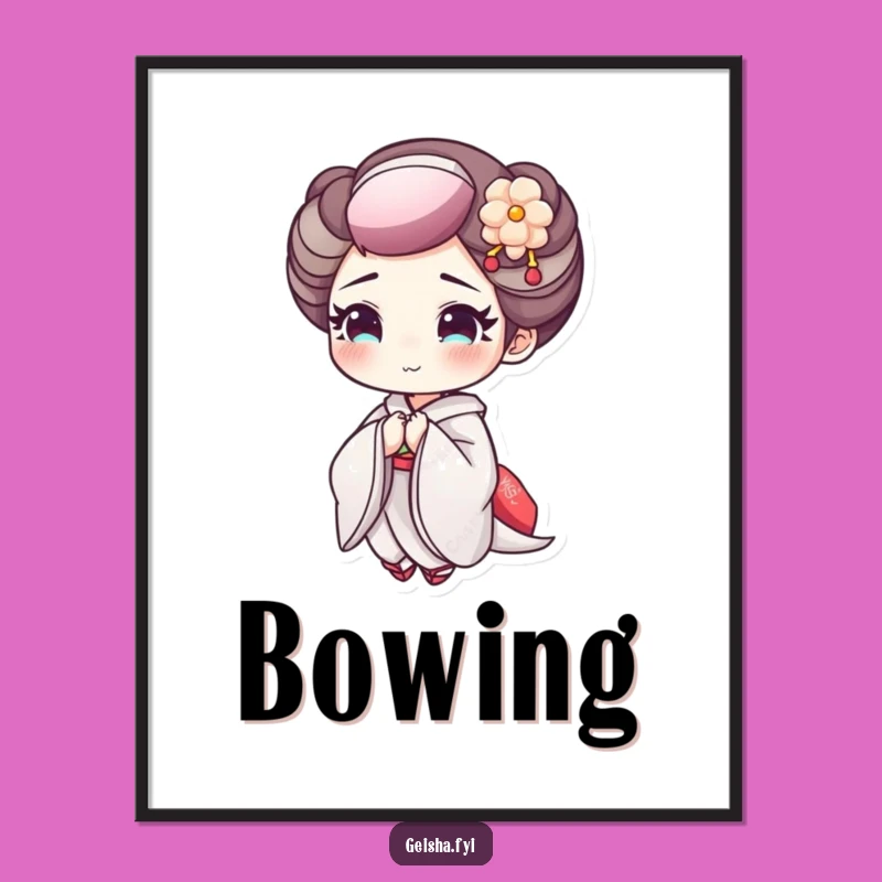 Funny Geisha Bowing Digital Art: Elegant Art of a Cheerful, Delicate Makeup Character