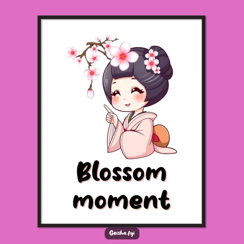 Funny Geisha Cherry Blossom Digital Print: Instant Joy and Beauty for Your Walls