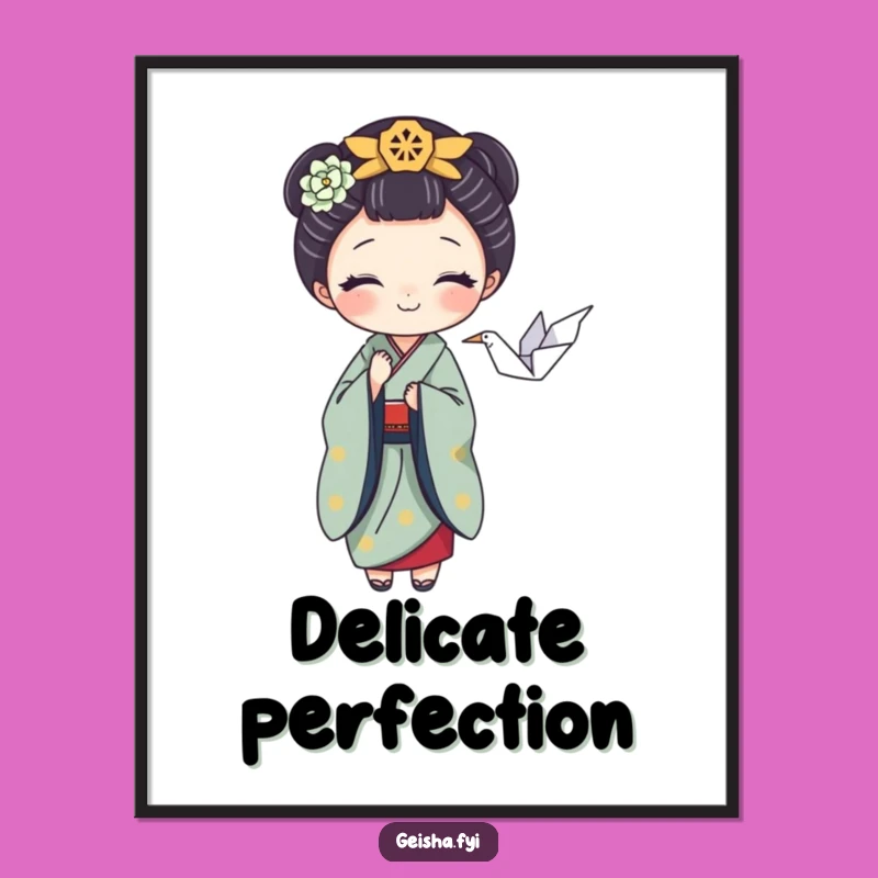 Funny Geisha Digital Print: Playful Crane Balance, Perfect Instant Art