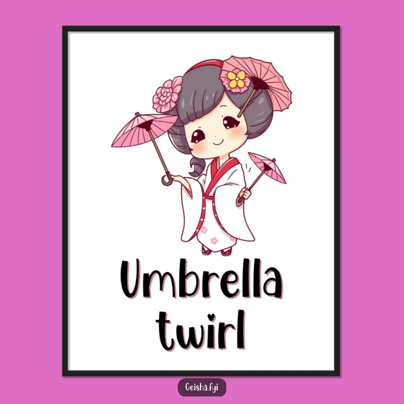 Funny Geisha Juggling Umbrellas Digital Print: Instant Whimsy for Your Walls, a Perfect Gift