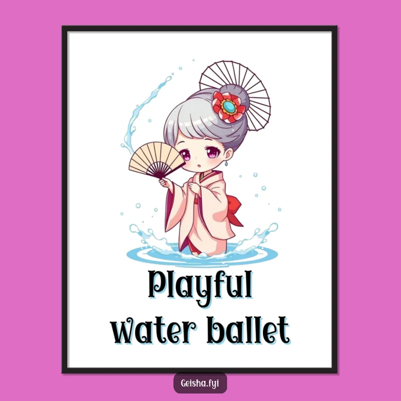 Funny Geisha Splashing Digital Art, Playful Wall Decor, Hilarious Gift