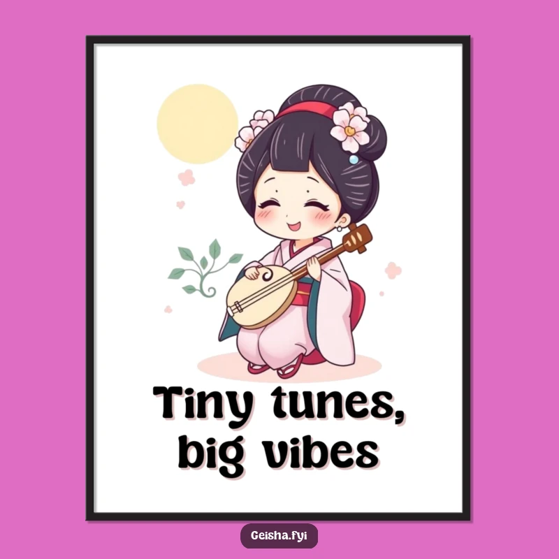 Funny Giggling Geisha Digital Art, Instant Laughs from a Shamisen Master