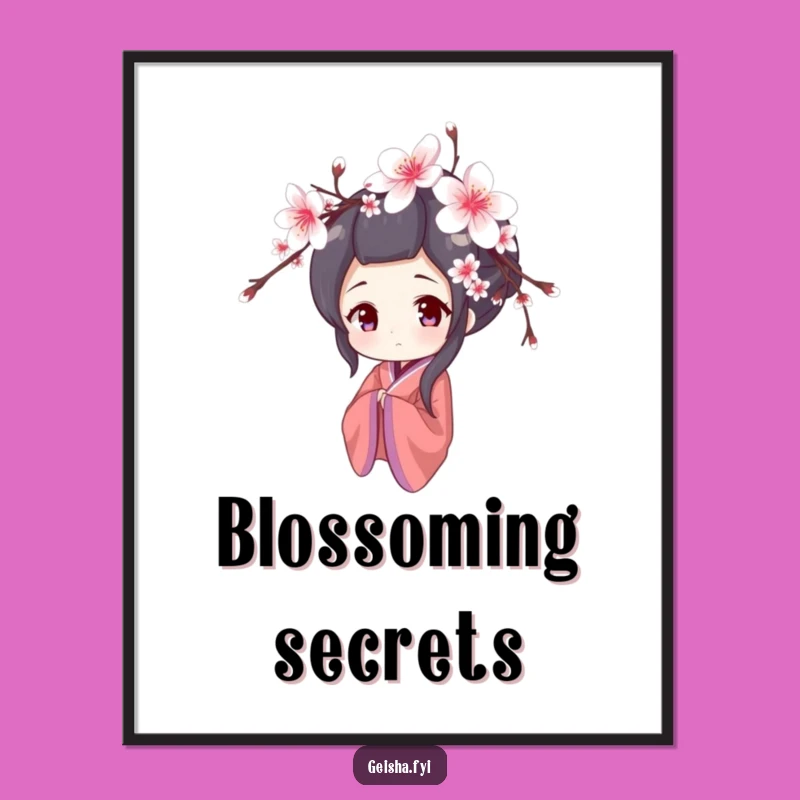 Funny Shy Geisha Digital Print: Cherry Blossom Peek, Perfect Instant Art